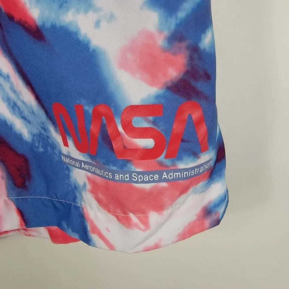 NASA Aldrin Family Foundation Men's Sz Medium Tie Dye Swim Trunks Red White Blue